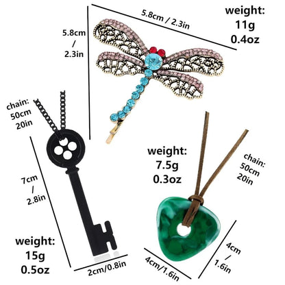 3pc Jewelry Set for Key Seeing Stone Necklace and Dragonfly Hair
