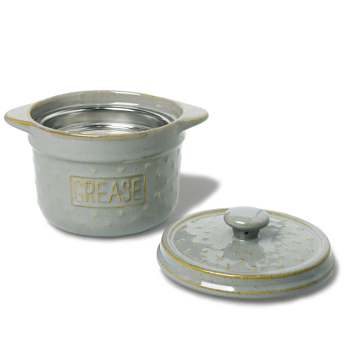Ceramic Bacon Grease Container with Strainer for Kitchen (Small, Vintage Grey)