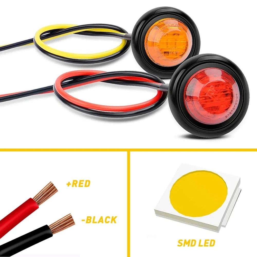 Set of 2 Red Amber Bullet LED Marker Side Lights for Trailer Truck (12V)