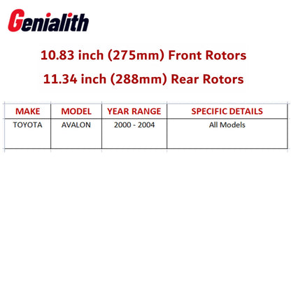 Set of 4 Brake Rotors & Ceramic Brake Pads for Toyota Avalon (2000–2004)