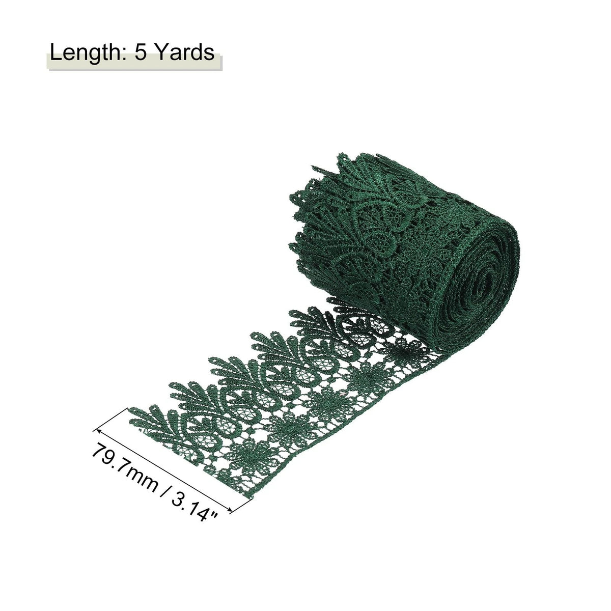 3 Inch Wide Lace Ribbon for Floral Crafts (5 Yards, Dark Green)