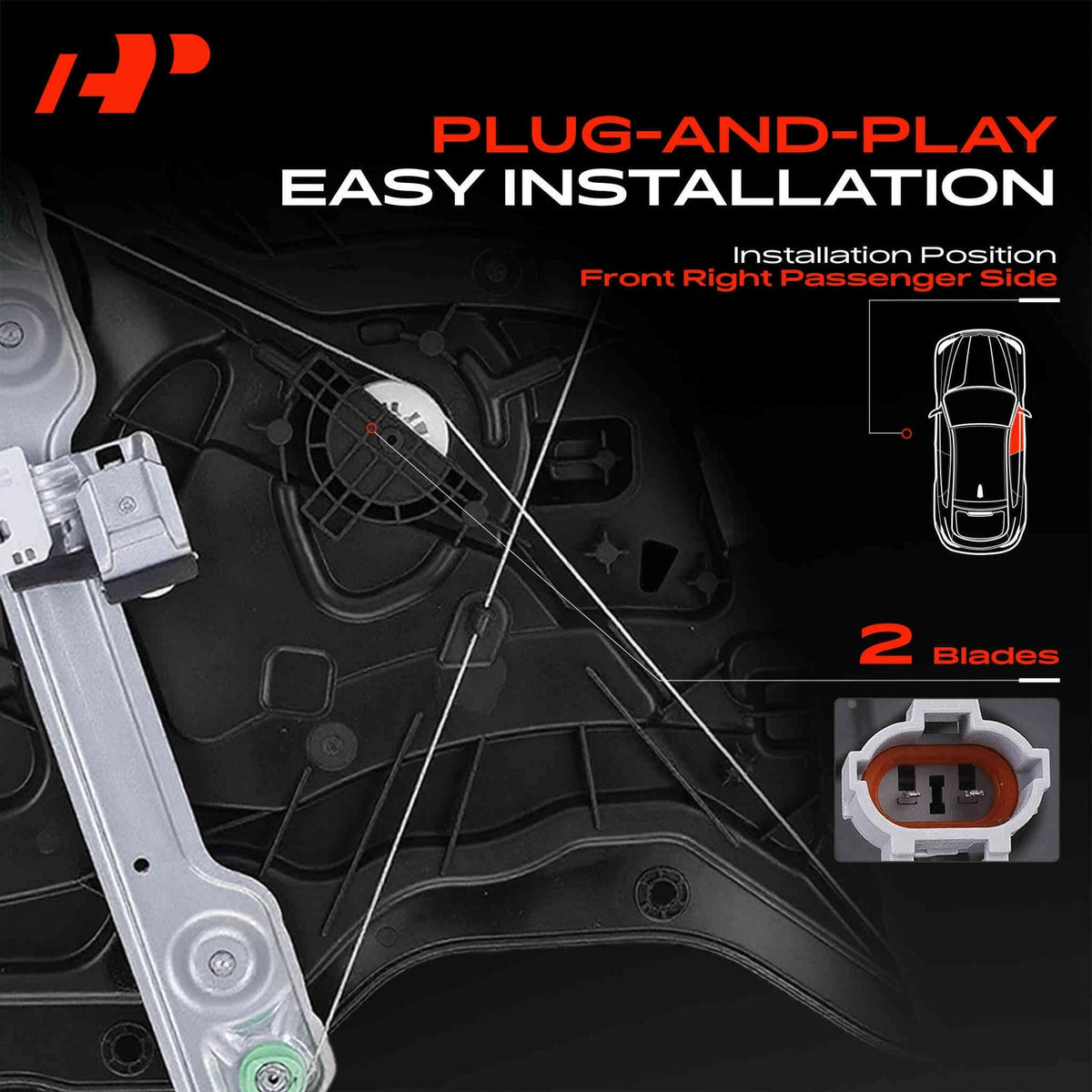 Front Right Power Window Regulator w/ Motor for Hyundai Elantra (2011–2016) 82481-3Y010, 824813Y010