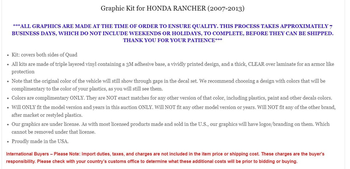 ATV Graphics Kit Decal Sticker for Honda Rancher AT 420 (2007–2013)