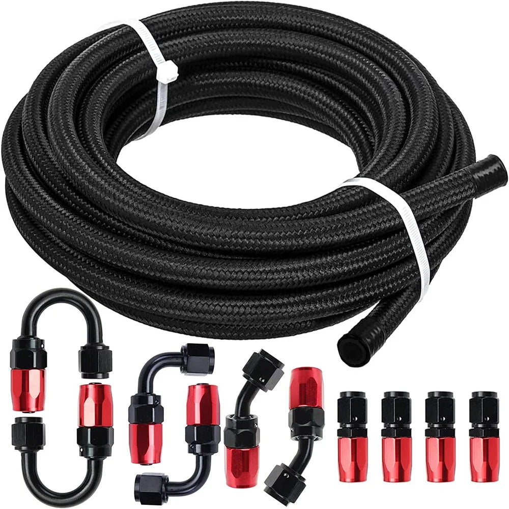20FT 10AN Stainless Steel Braided Fuel/Oil/Gas Hose Line & 10 Fittings Kits