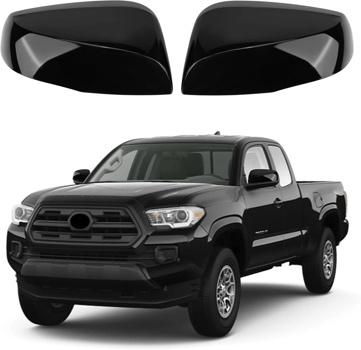 Gloss Black Mirror Cover Caps for Toyota Tacoma (2016–2023)