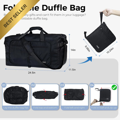 65L Duffle Bag with Shoes Compartment for Travel (Men Women) Black