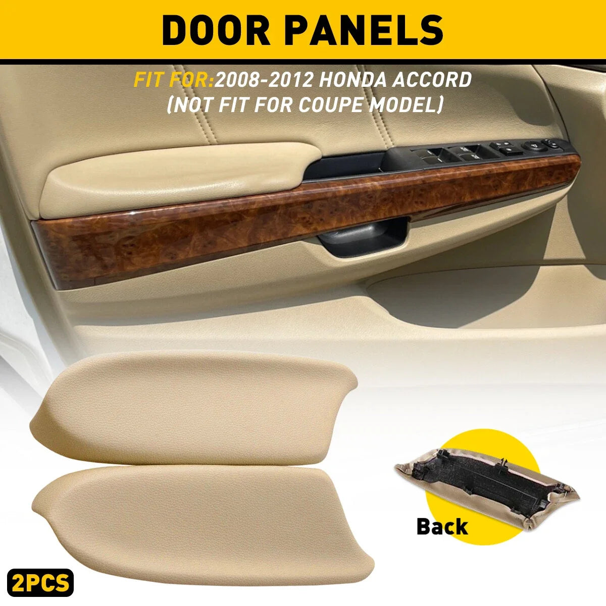 2Pcs Door Side Panel Armrest for Honda Accord (2008–2012) Beige