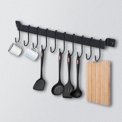 Utensil Holder with 10 Hooks for Kitchen Rail Organizer
