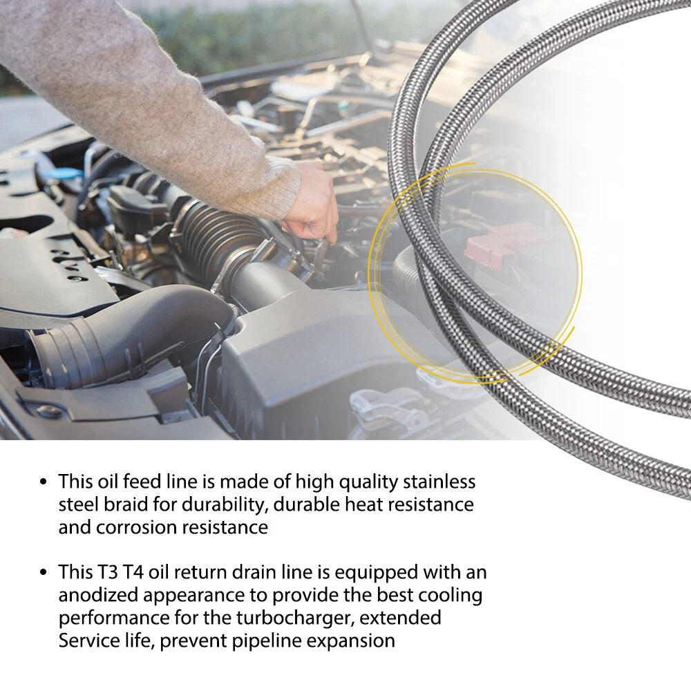 Turbo Oil Feed Line Kit for T3 T4 T60 T61 T70 (41", 1/8 PNT, 90 Degree)