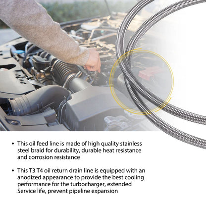 Turbo Oil Feed Line Kit for T3 T4 T60 T61 T70 (41", 1/8 PNT, 90 Degree)