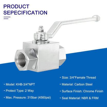 2-Way Hydraulic Ball Valve 3/4 Inch NPT Female Silver for Automotive