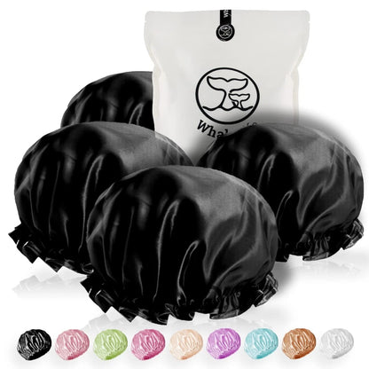 Set of 4 Waterproof Shower Caps Satin Lined Double Layer Reusable