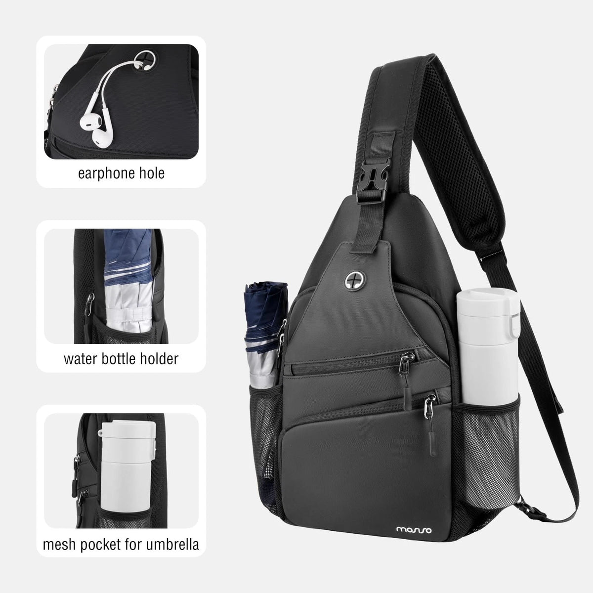 Crossbody Sling Bag for Men (14.57 x 8.27 x 3.15 inches) - Black