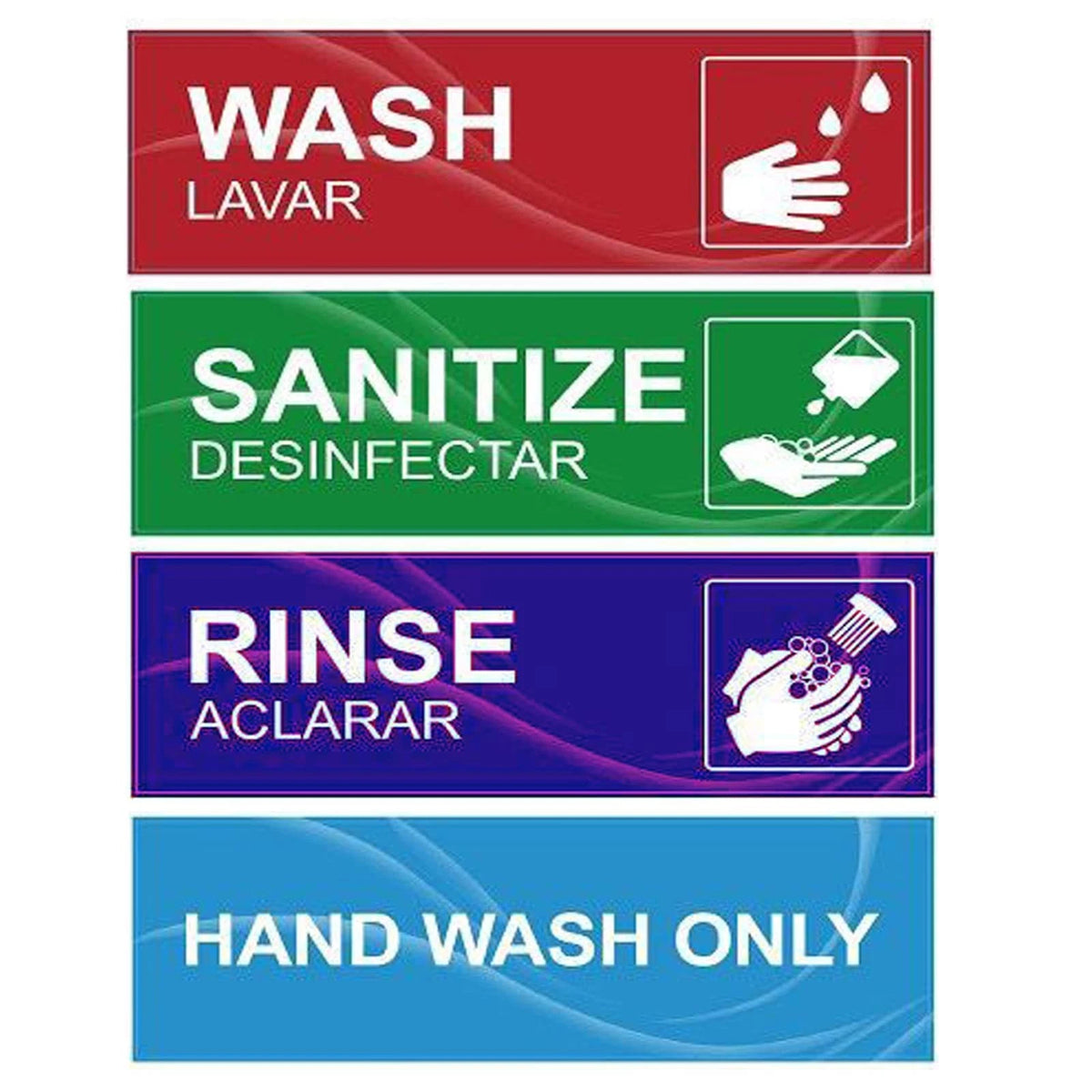 4 Pack Waterproof Wash Rinse Sanitize Sink Labels (4" W)