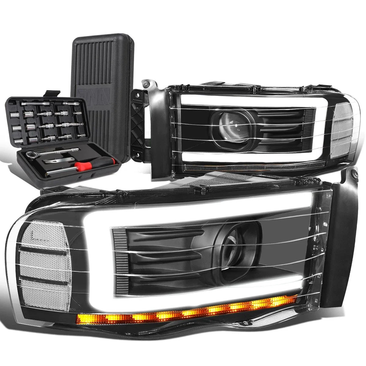 LED DRL Tube Projector Headlights for Dodge Ram (2002–2005)