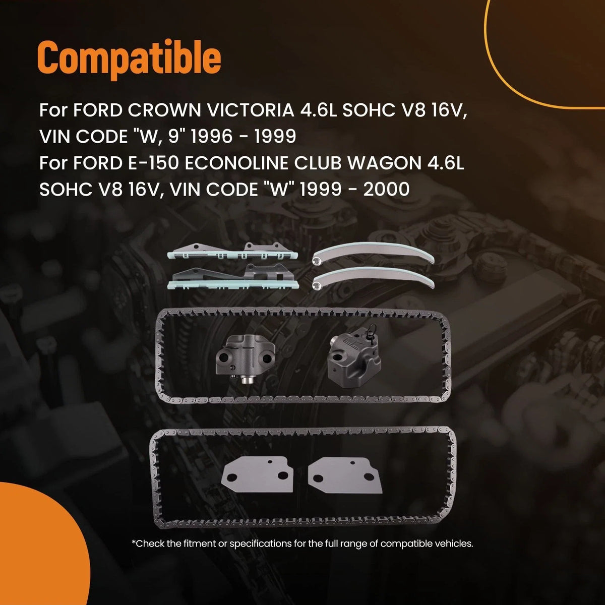 Engine Timing Chain Set & Guide Rail for Ford Crown Victoria F150 4.6L (1996–2001)
