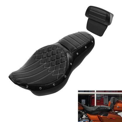 Black Driver Passenger Seat w/ Backrest for Harley Touring Glide (2014–2023)