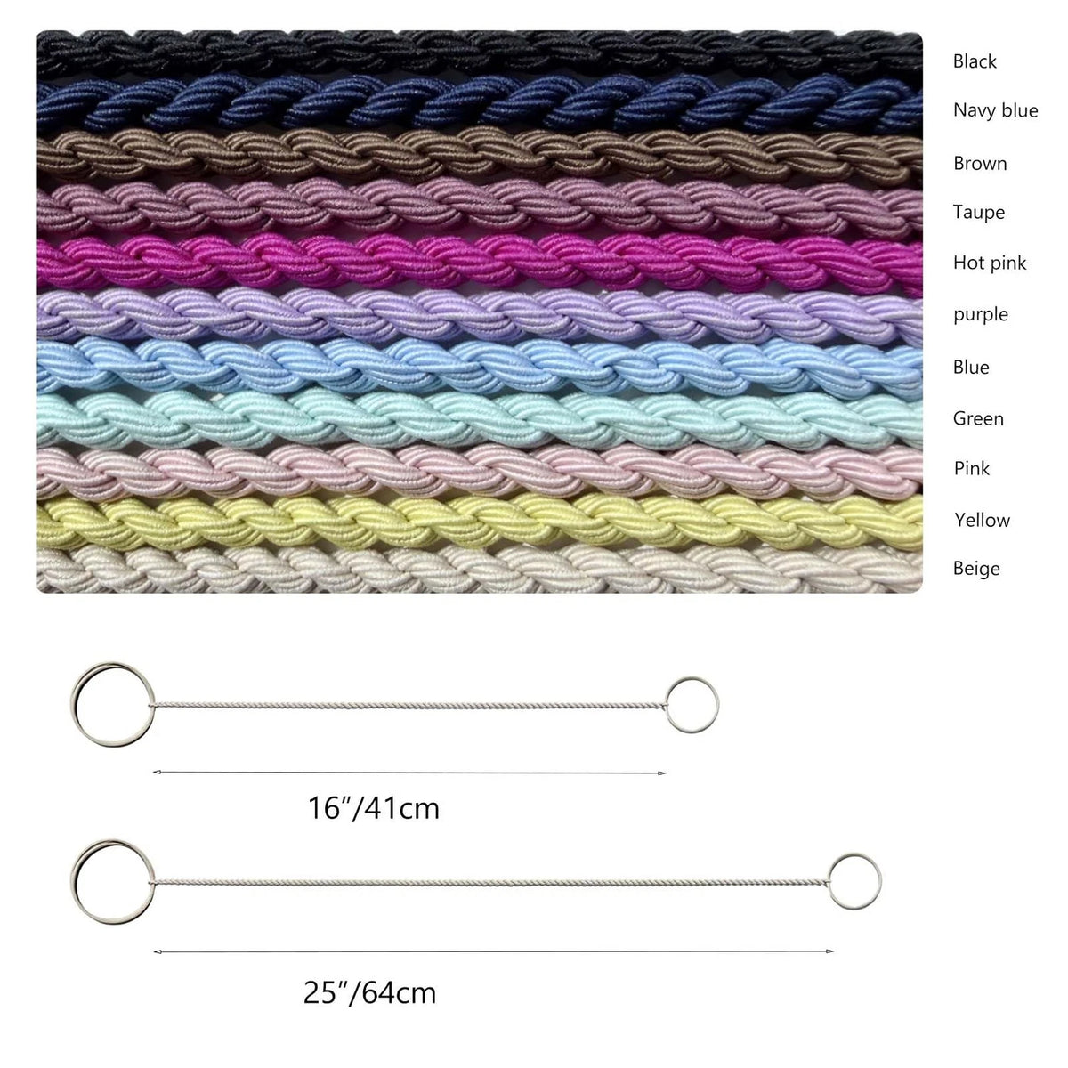Pack of 4 Hair Ties for Women - Black/Beige/Brown/Purple 16"