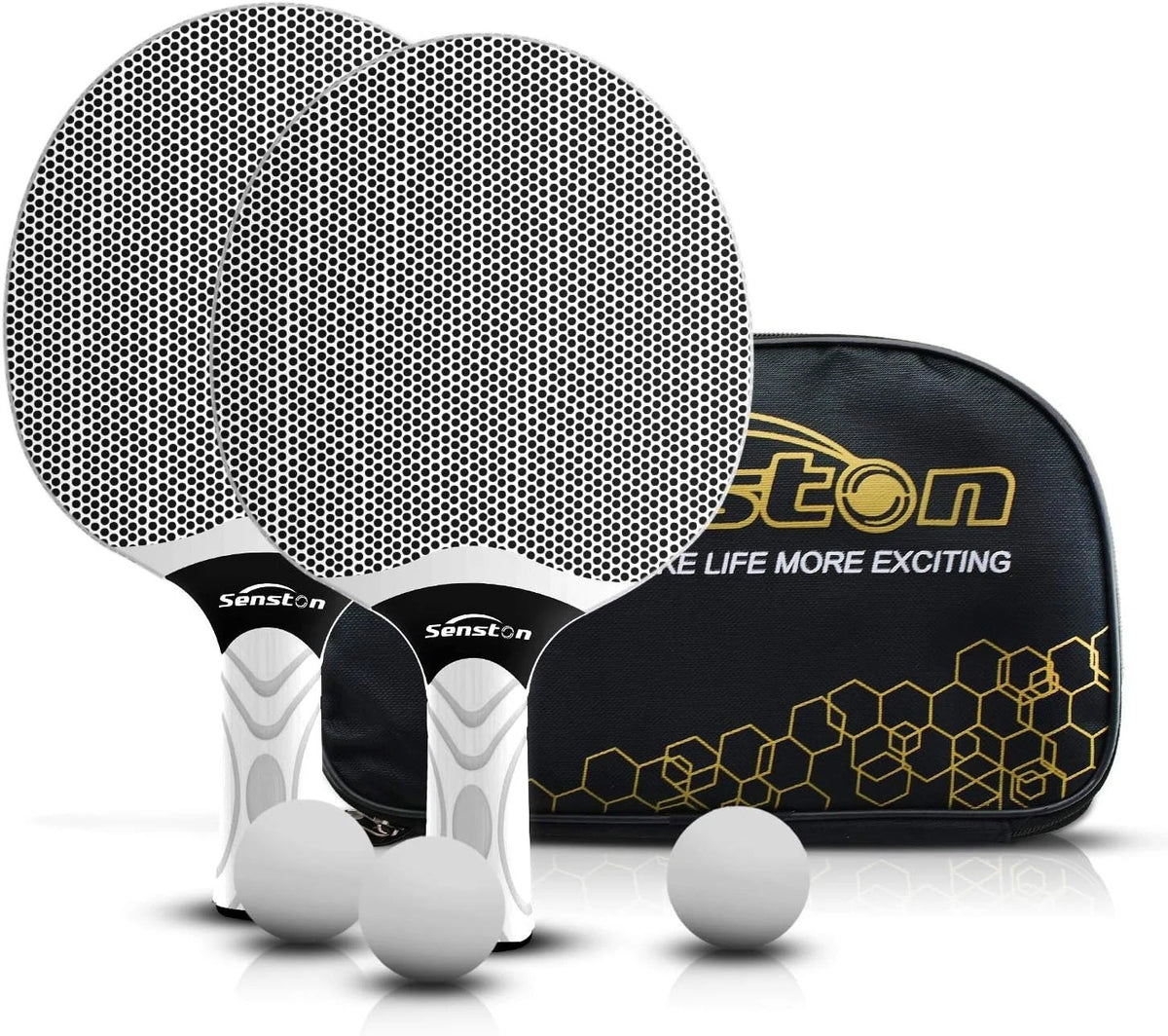 Set of 2 Table Tennis Rackets with Comfortable Grip & 3 Balls