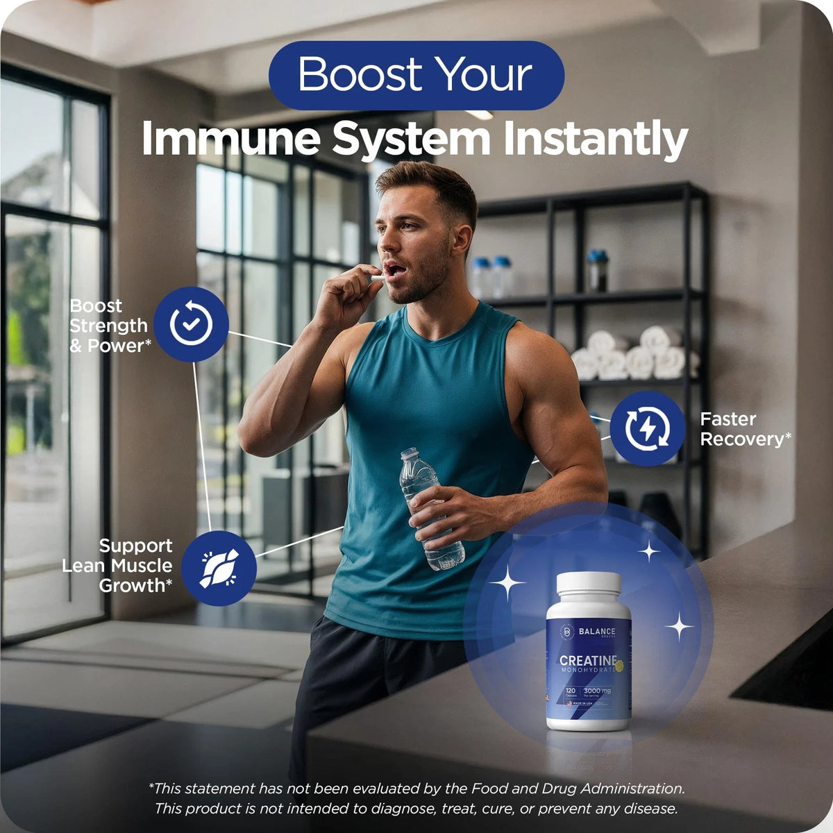 Creatine Monohydrate 3,000mg 120 Capsules (Non-GMO)