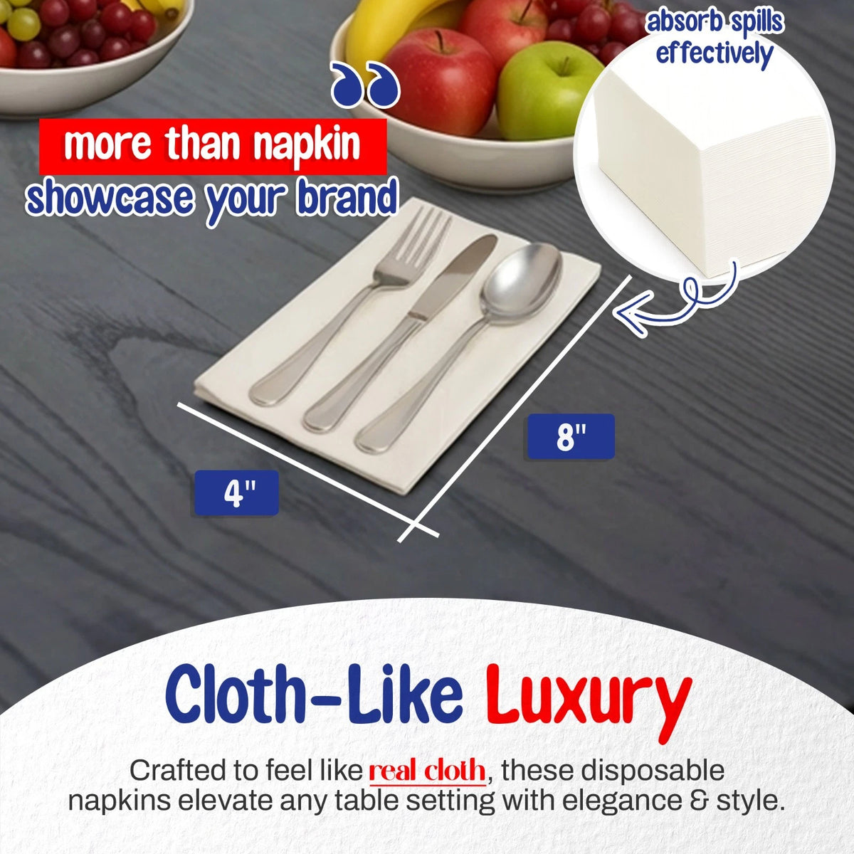 Pack of 100 Disposable Airlaid Dinner Napkins 12"x17"