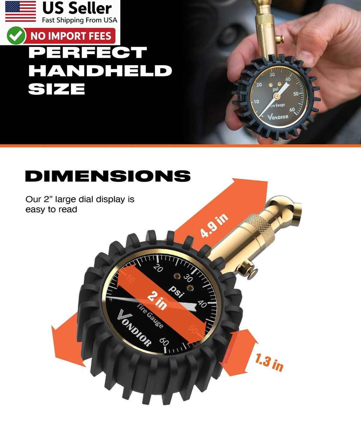 2 Inch Glow Dial Tire Pressure Gauge for Universal Use (0-60 PSI)