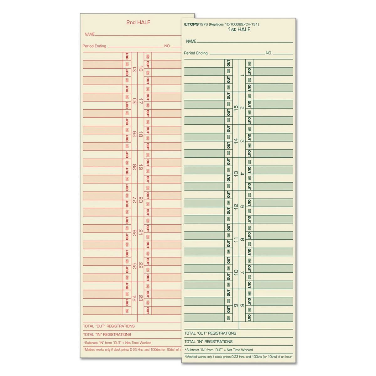 2-Sided Time Cards for Semi-Monthly Tracking (3-1/2" x 10-1/2")