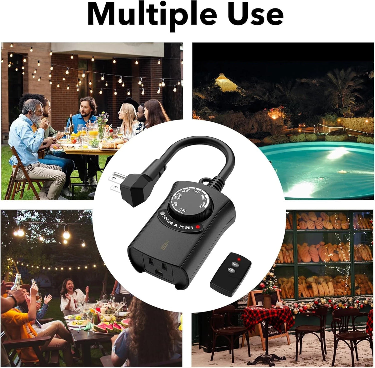 HBN Outdoor Light Timer with Remote Control for Outdoor Use