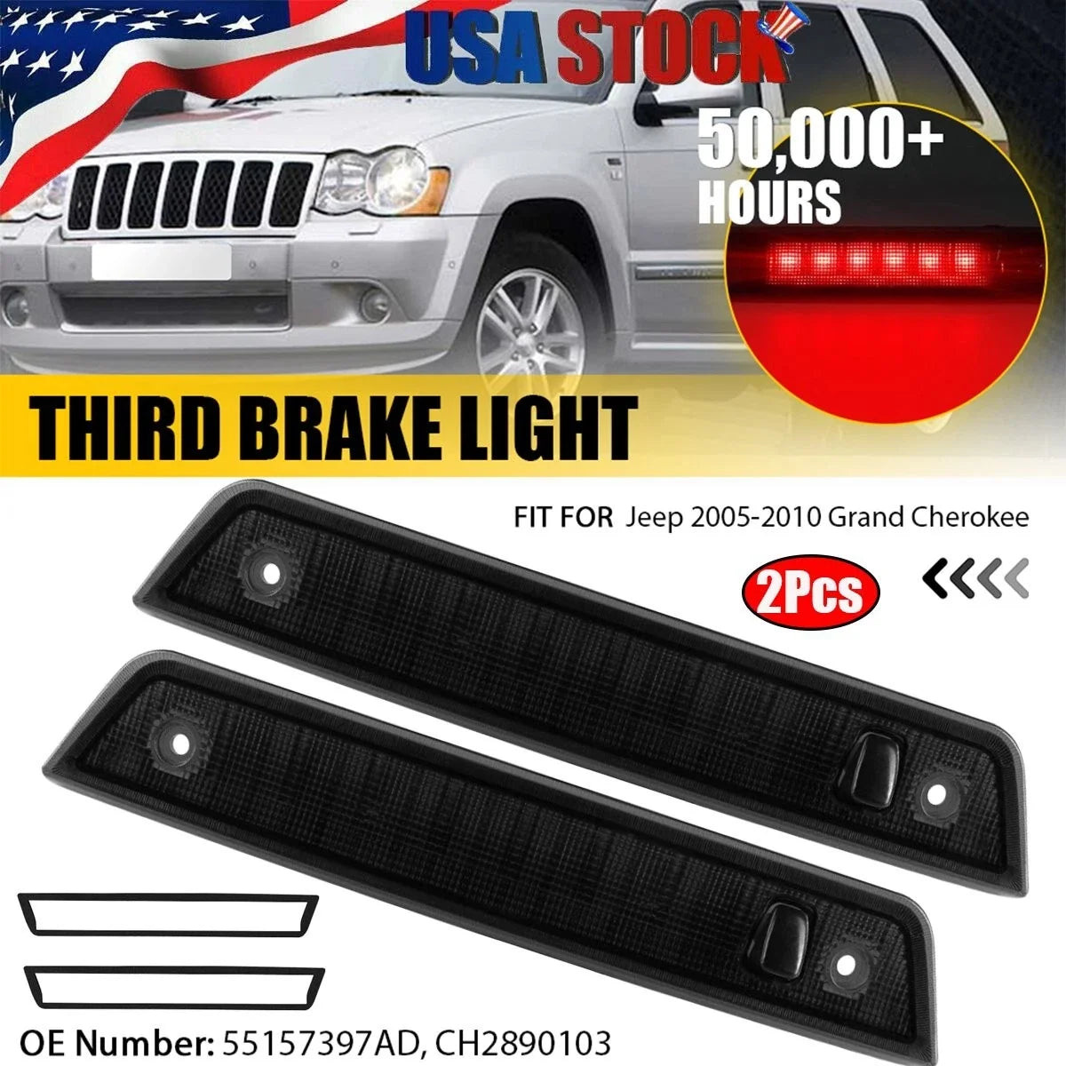 2X Smoked Red LED Third Brake Light 55157397AD for Jeep Grand Cherokee (2005–2010)