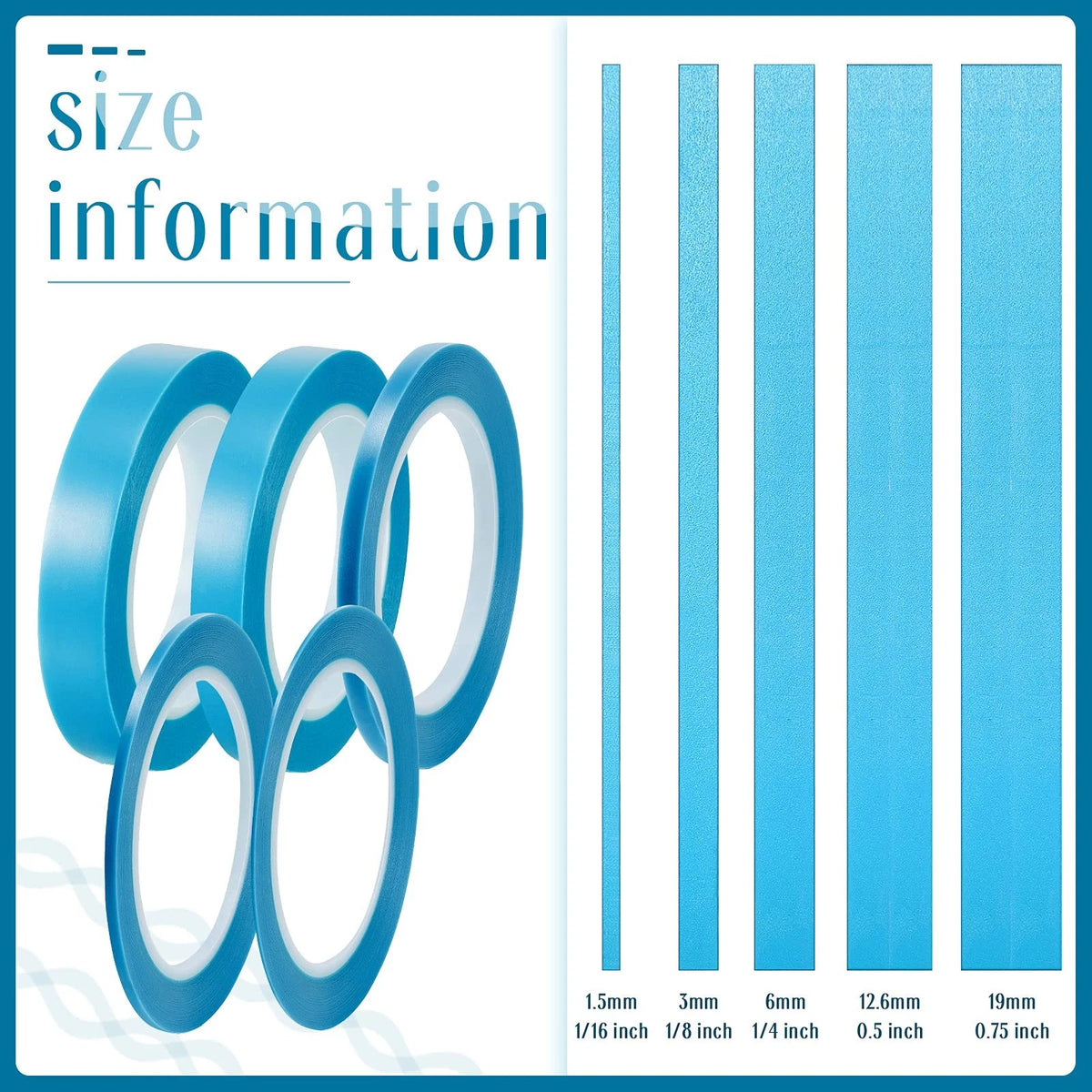 5 Rolls of Vinyl Tape Masking 1/16 to 3/4 Inch - Blue