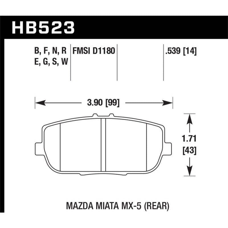 Hawk Performance HPS 5.0 Rear Brake Pads for Mazda MX-5 Miata (2006) HB523B.539