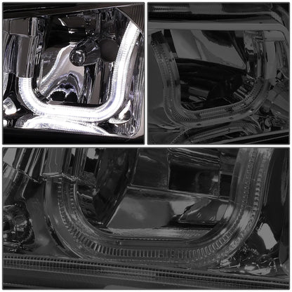 Smoked Clear J-Halo LED DRL Headlights w/ Bumper Lamps for Chevy Silverado (2003–2007)
