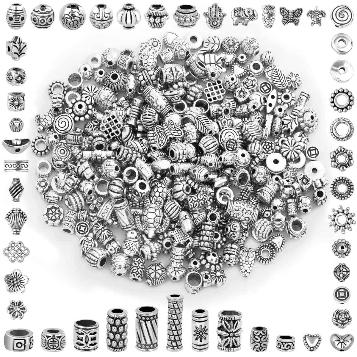 350 Pcs Silver Spacer Beads for Jewelry Making
