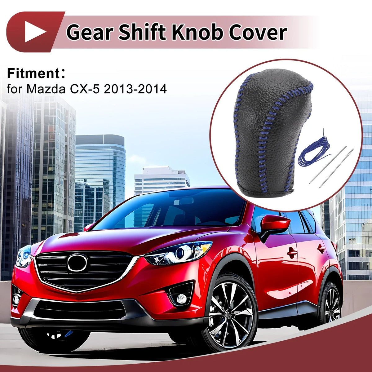 1 Pc Gear Shift Knob Cover for Mazda CX-5 (2013–2014) Black Blue Faux Leather
