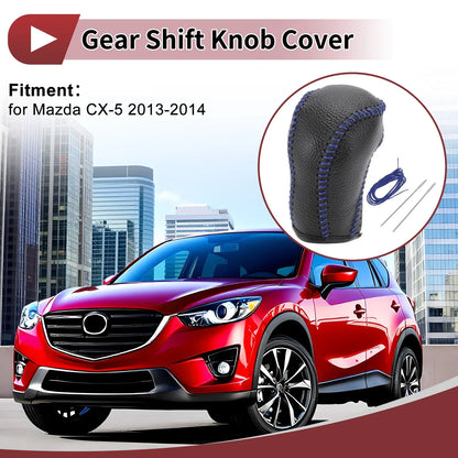 1 Pc Gear Shift Knob Cover for Mazda CX-5 (2013–2014) Black Blue Faux Leather