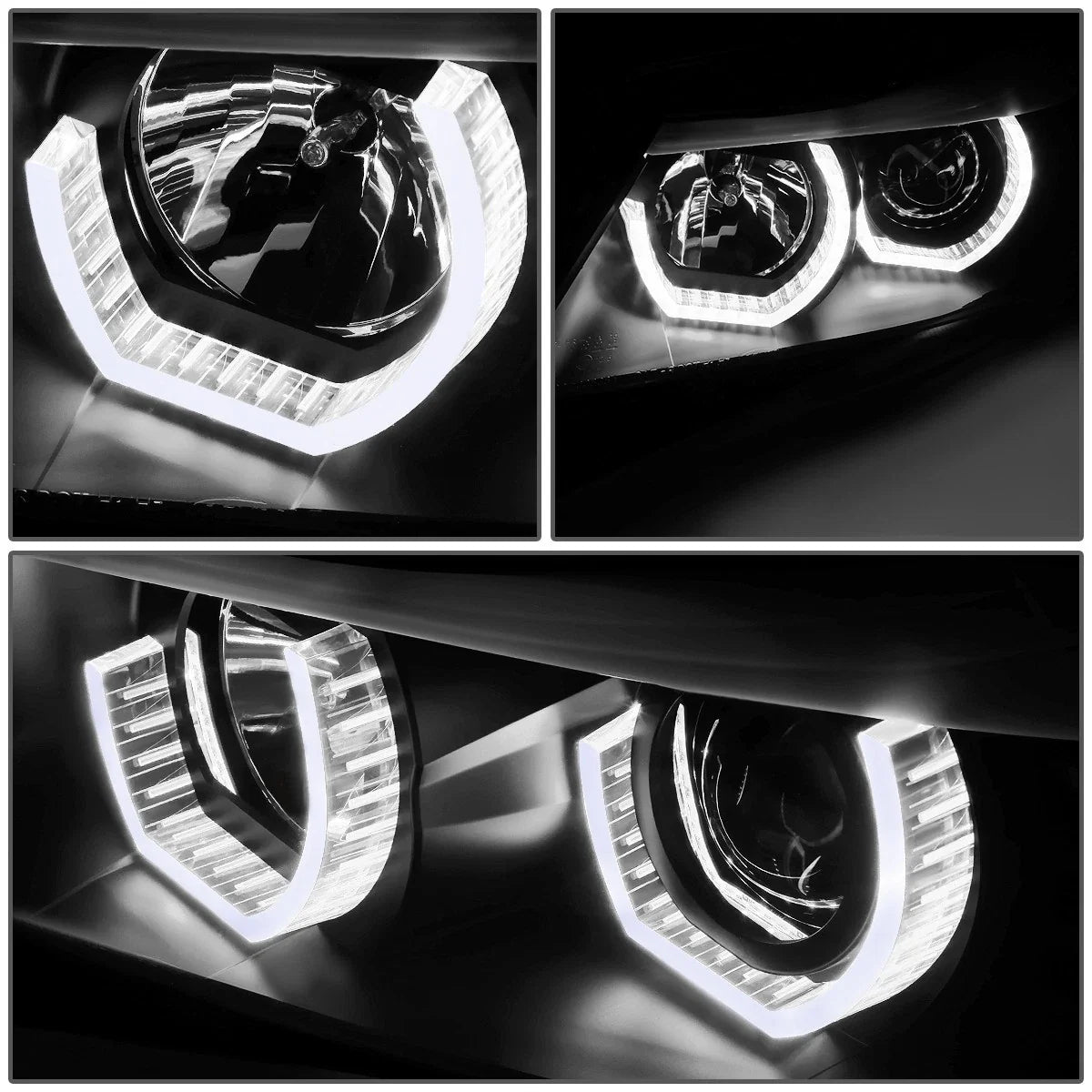 Pair of Dual LED U Halo Projector Headlights for BMW E90 3-Series (2006–2008)