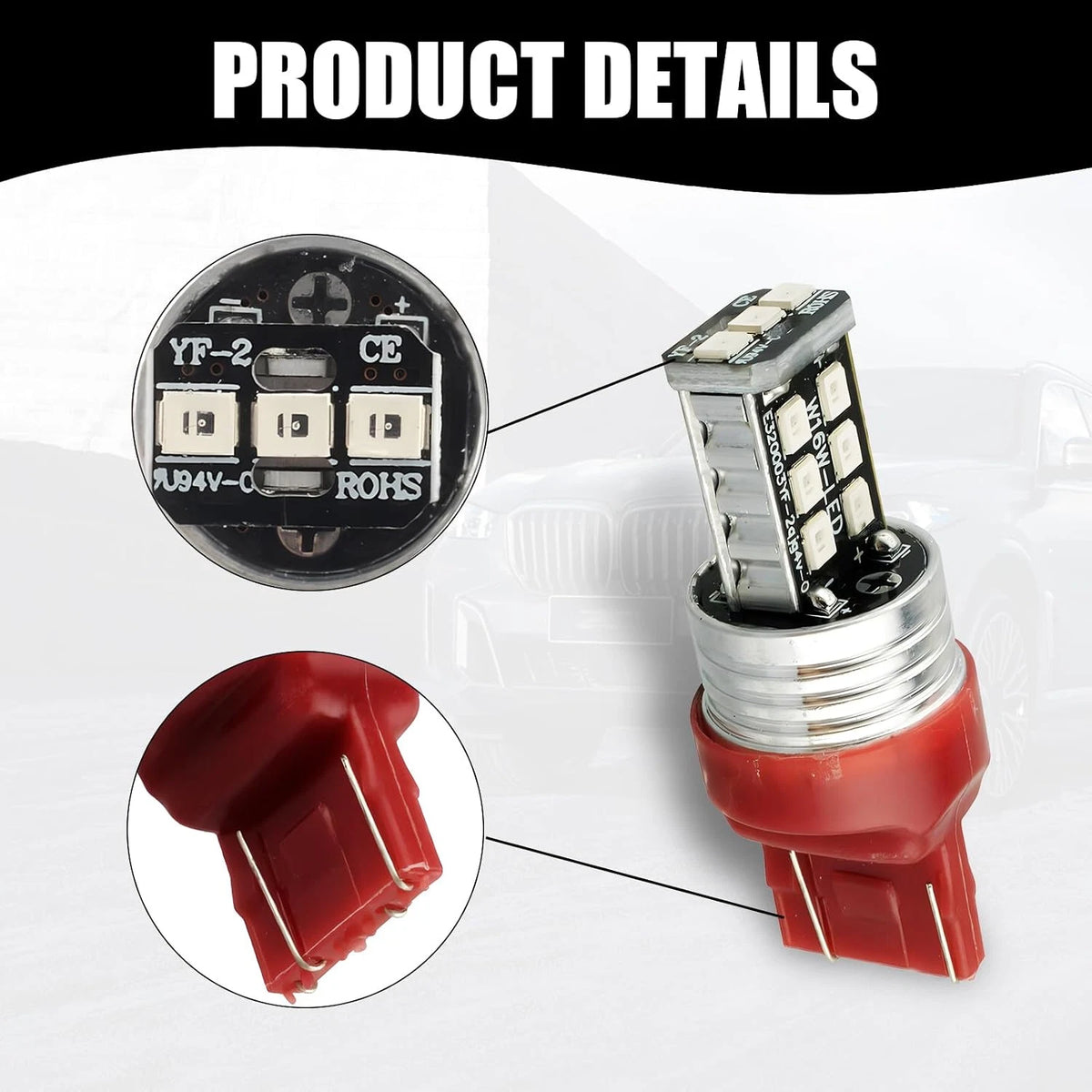 Set of 4 LED Red Strobe Brake Tail Parking Light Bulbs for (7443 7440)