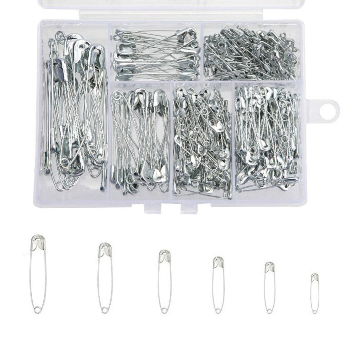 Set of 300 Steel Safety Pins Assorted Heavy Duty Nickel Plated