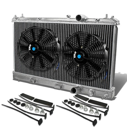 Dual Row Aluminum Chrome Radiator with 10" Black Cooling Fans for MT/Manual