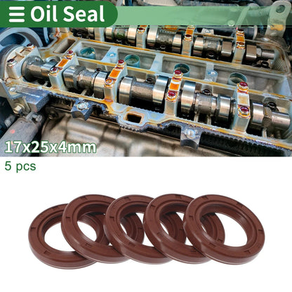 Set of 5 Oil Seal Rotary Shaft Seal FKM Rubber 17x25x4mm