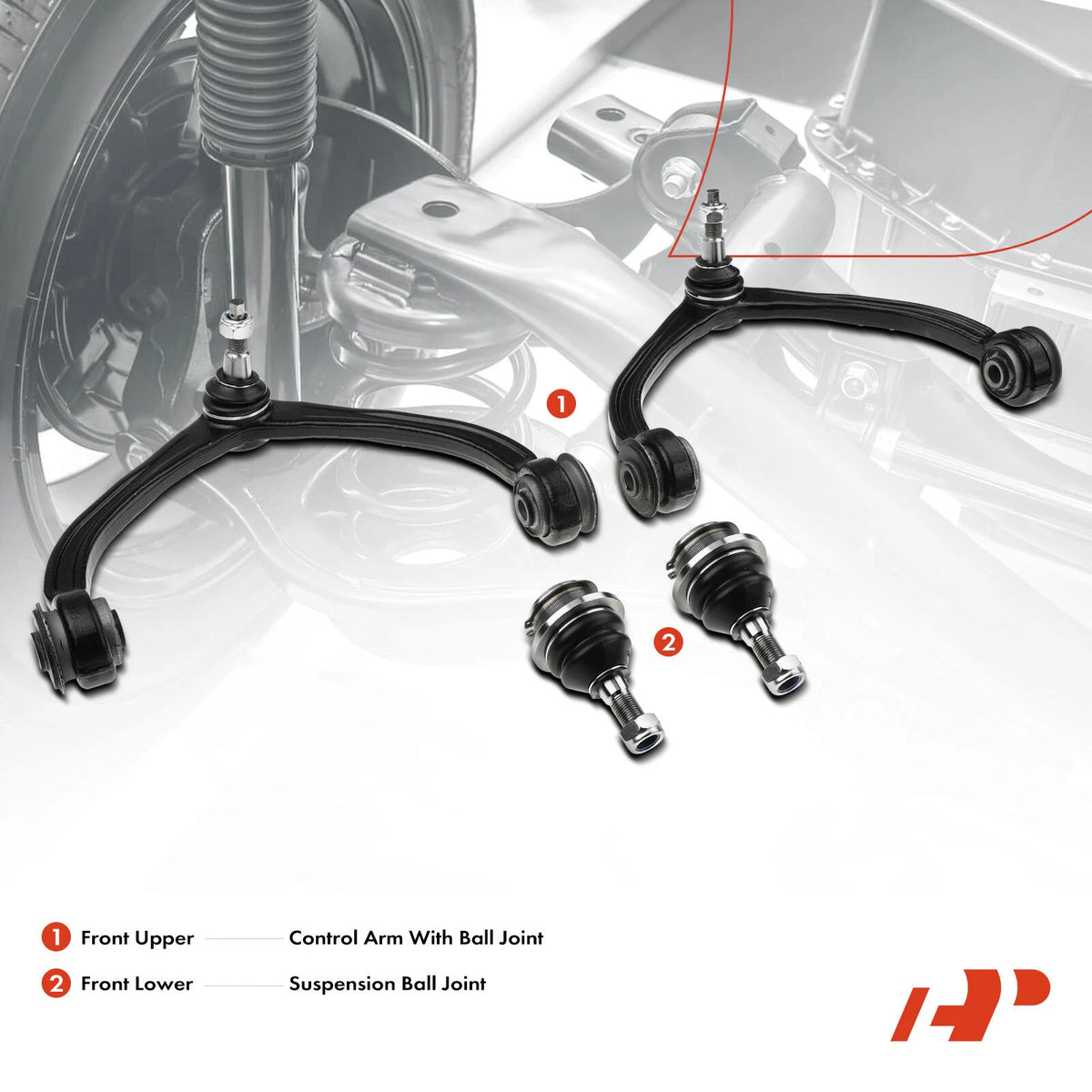 Set of 4 Front Control Arm Ball Joints for Dodge Dakota (2005–2011) - 5161685AB, K80605, K620006