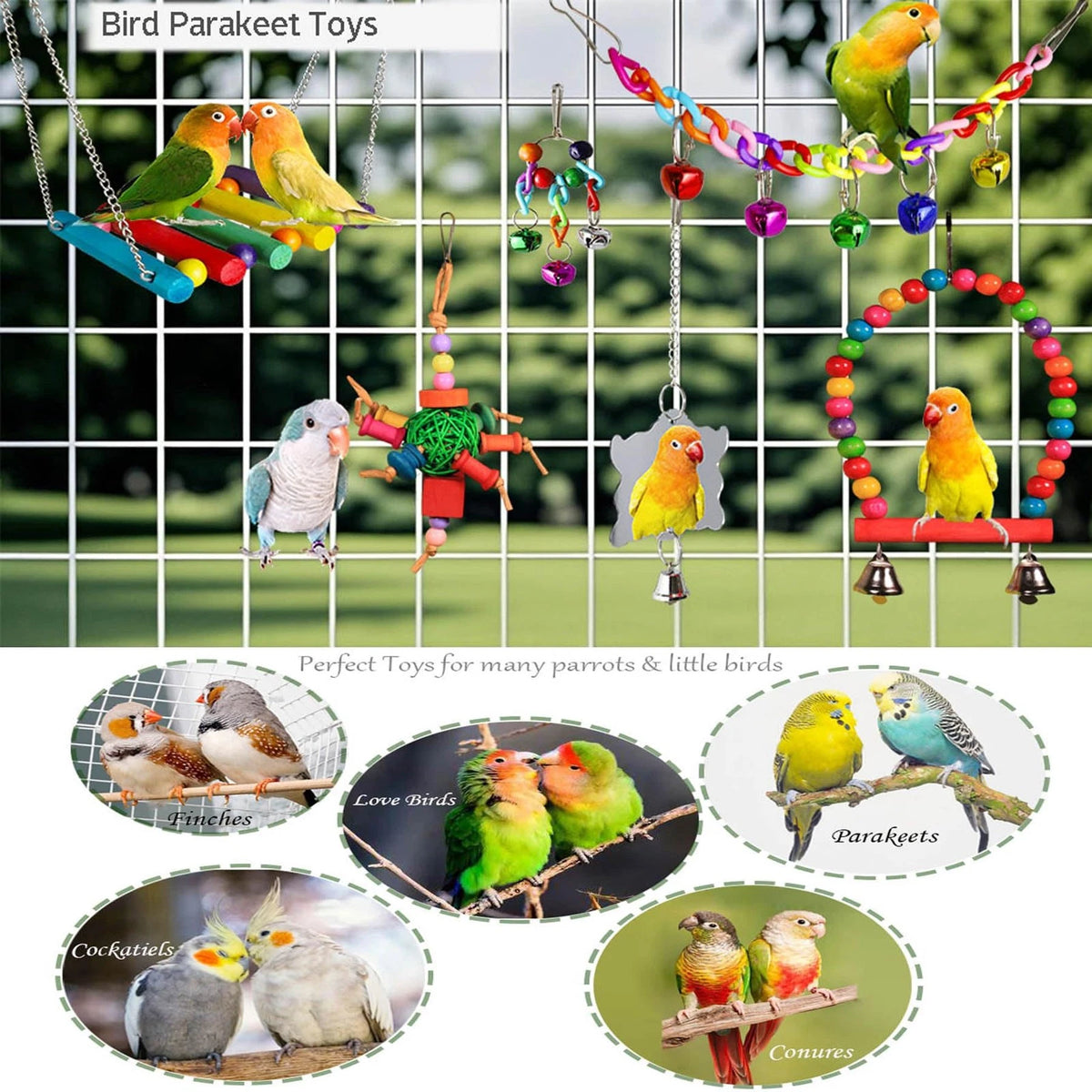 8 Pcs Bird Toys for Parakeet Cockatiel Parrots Cage Accessories