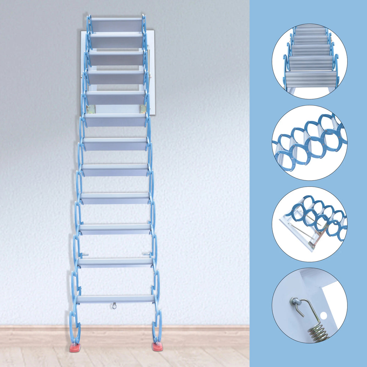 Folding Attic Ladder 12 Steps Wall Mounted Pull Down Stairs