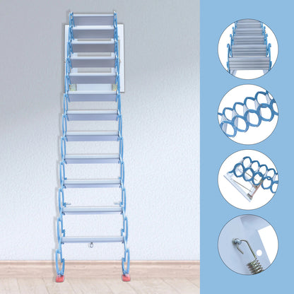 Folding Attic Ladder 12 Steps Wall Mounted Pull Down Stairs