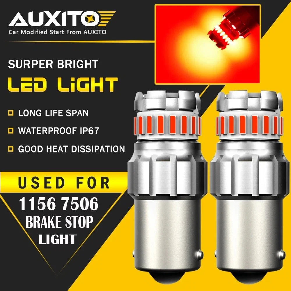 2X AUXITO 7506 1156 BA15S LED Stop Brake Tail Light Bulbs Pure Red