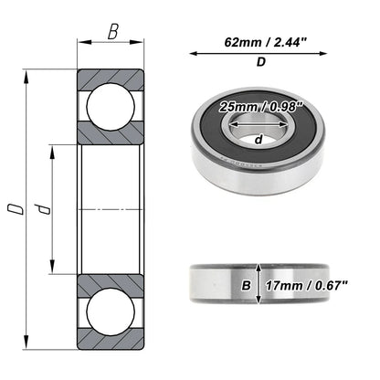 1 Pc 6305DDU Deep Groove Ball Bearing P4 for Scooter Skateboard (25x62x17mm)