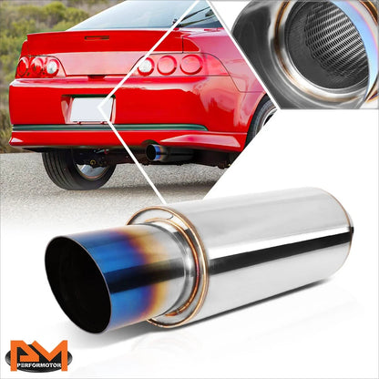 2.25" Inlet Stainless Steel Exhaust Muffler + 3" OD Burnt Titanium Tip