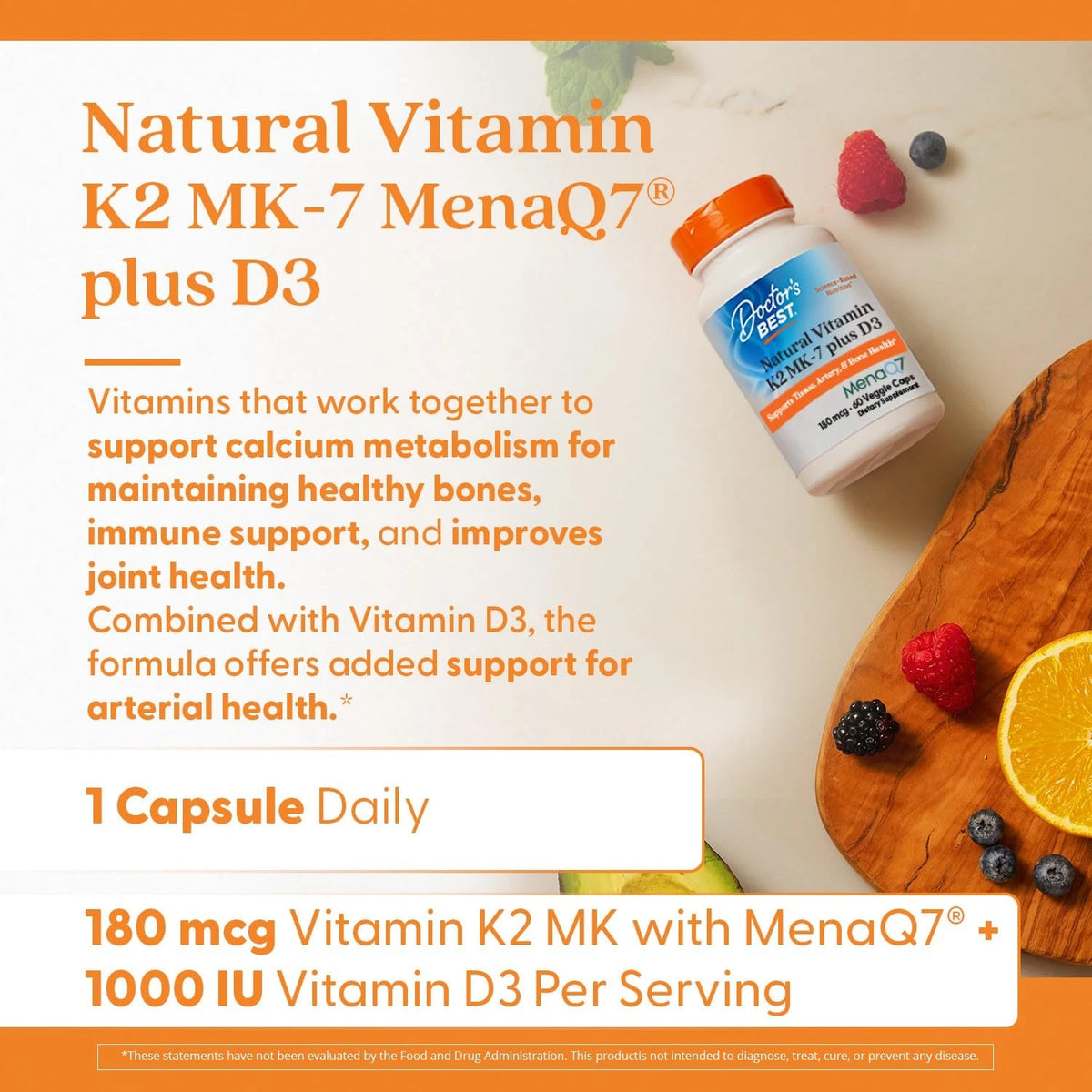Natural Vitamin K2 MK-7 Plus D3 for Health Supplement (60 Count)