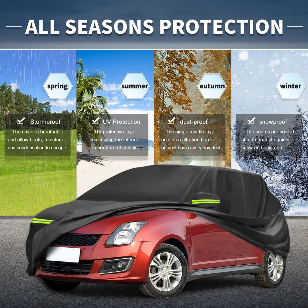 Waterproof Car Cover 241D-PU for Suzuki Swift IV/V (2011–2023) with Zipper