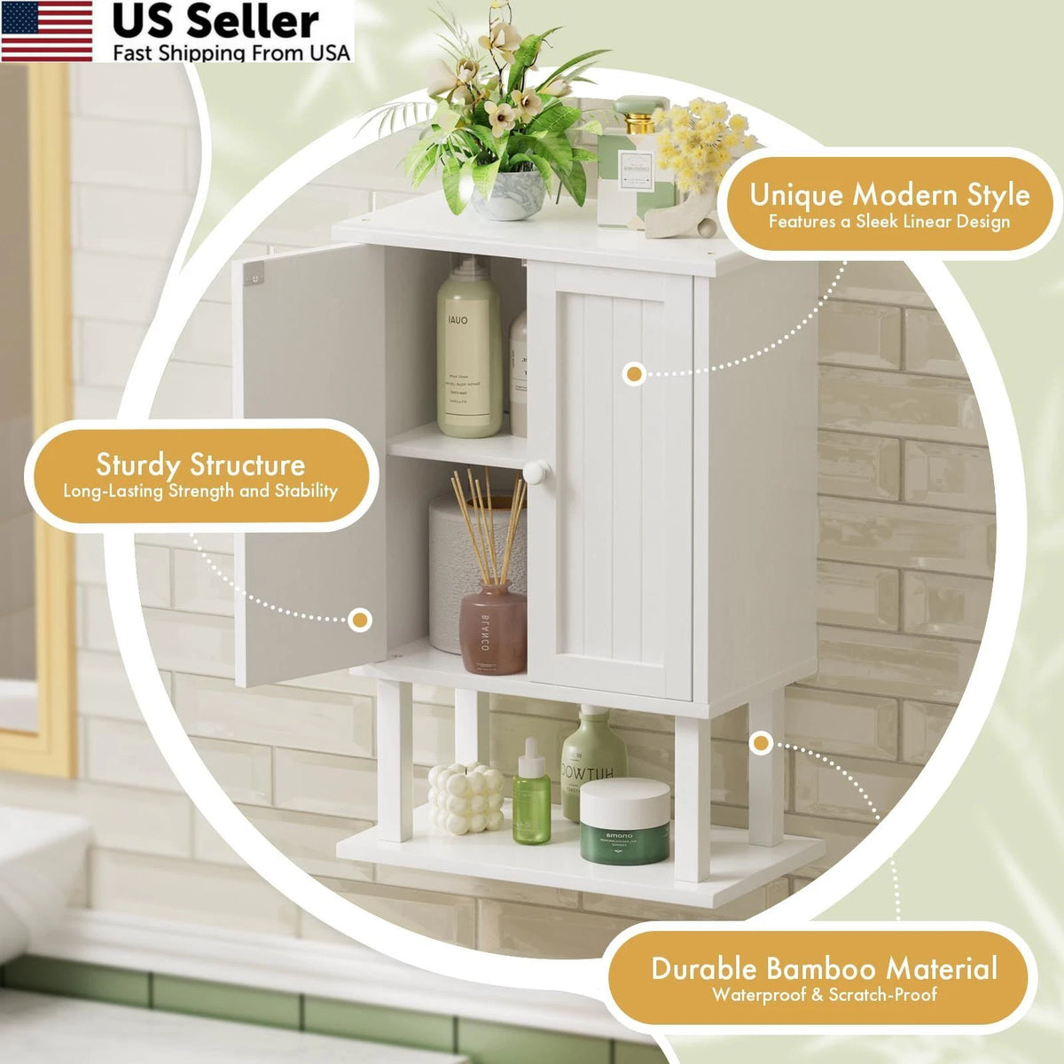 Bamboo Bathroom Wall Cabinet for AmazerBath (15.7"W x 23.8"H)